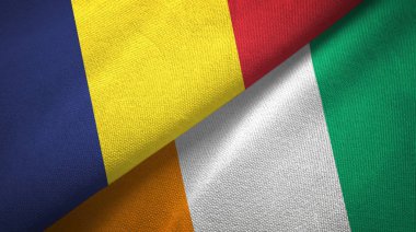 Çad ve Cote divoire Fildişi sahili iki bayraklar tekstil kumaş doku 