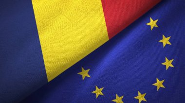 Çad ve Avrupa Birliği iki bayrak tekstil kumaş, kumaş doku