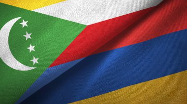 Komorlar ve Ermenistan iki bayrak tekstil kumaş, kumaş doku 