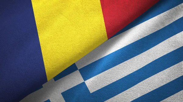 Tsjaad en Griekenland twee vlaggen textiel doek, weefsel textuur — Stockfoto