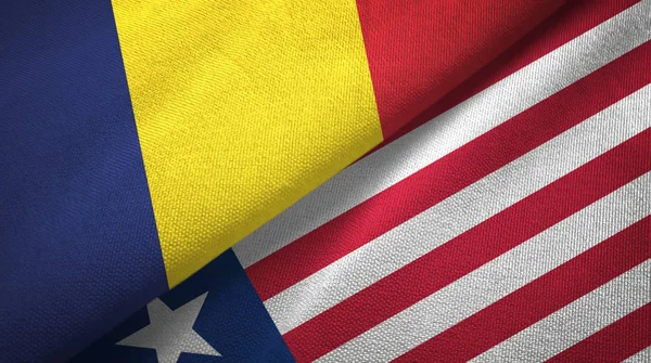 Tsjaad en Liberia twee vlaggen textiel doek, weefsel textuur — Stockfoto