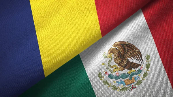 Tchad och Mexiko två flaggor textil tyg, tyg konsistens — Stockfoto