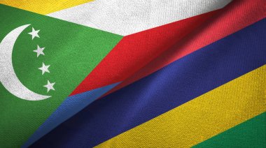 Komorlar ve Mauritius iki bayraklar tekstil kumaş, kumaş doku