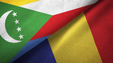 Komorlar ve Romanya iki bayrak tekstil kumaş, kumaş doku
