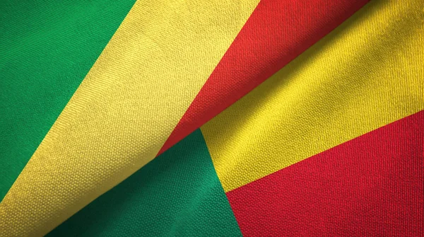 Kongo och Benin två flaggor textil trasa, tyg textur — Stockfoto