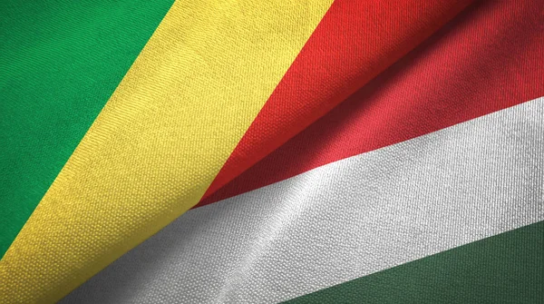Congo e Ungheria due bandiere tessuto, tessitura del tessuto — Foto Stock