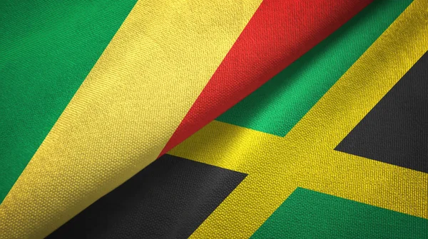 Congo e Giamaica due bandiere tessuto, tessitura del tessuto — Foto Stock
