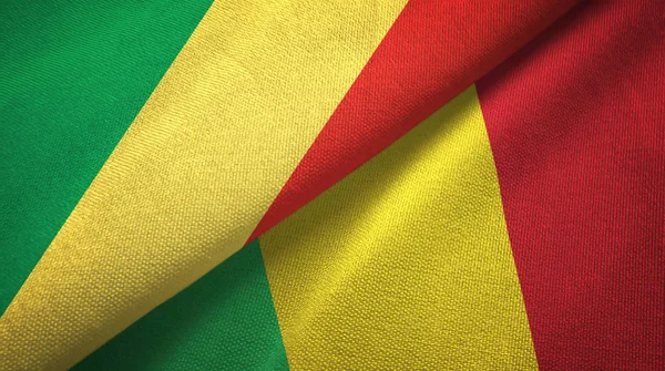 Congo e Mali due bandiere tessuto, tessitura del tessuto — Foto Stock