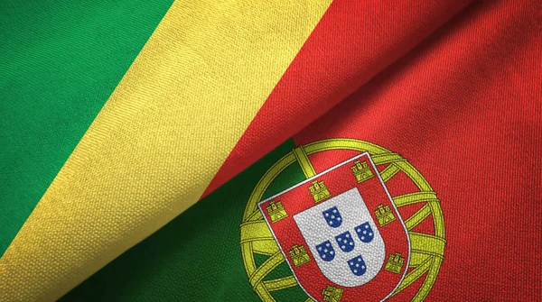Congo en Portugal twee vlaggen textiel doek, weefsel textuur — Stockfoto