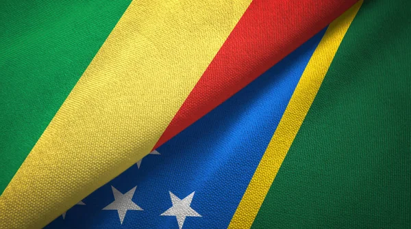 Congo y las Islas Salomón dos banderas tela textil, textura de la tela —  Fotos de Stock