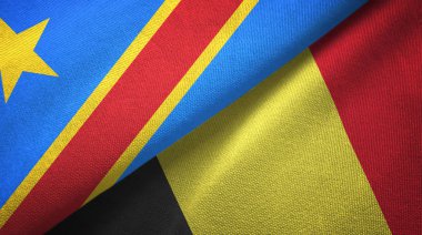 Kongo Demokratik Cumhuriyeti ve Belçika iki bayrak tekstil kumaş, kumaş doku 