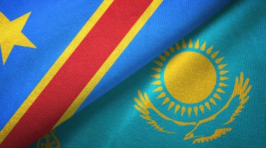 Kongo Demokratik Cumhuriyeti ve Kazakistan iki bayraklı tekstil kumaş, kumaş doku