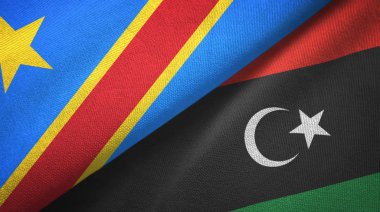 Kongo Demokratik Cumhuriyeti ve Libya iki bayrak tekstil kumaş, kumaş doku