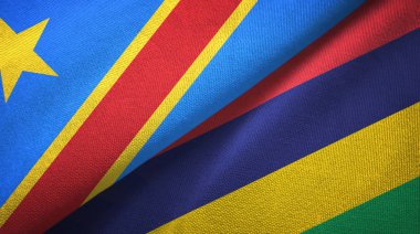 Kongo Demokratik Cumhuriyeti ve Mauritius iki bayraklar tekstil kumaş, kumaş doku