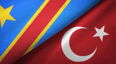 Kongo Demokratik Cumhuriyeti ve Türkiye iki bayrak lı tekstil kumaş, kumaş doku