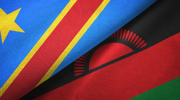 Congo República Democrática y Malawi dos banderas tela textil, textura de la tela — Foto de Stock