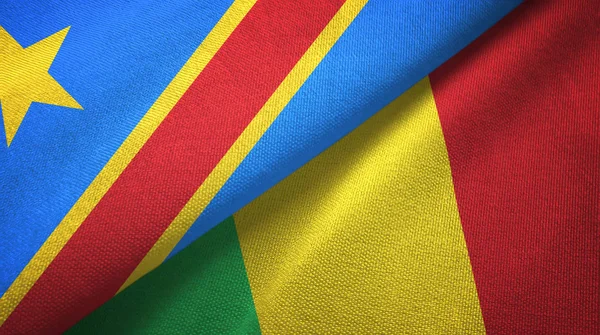 Congo República Democrática y Malí dos banderas tela textil, textura de la tela —  Fotos de Stock
