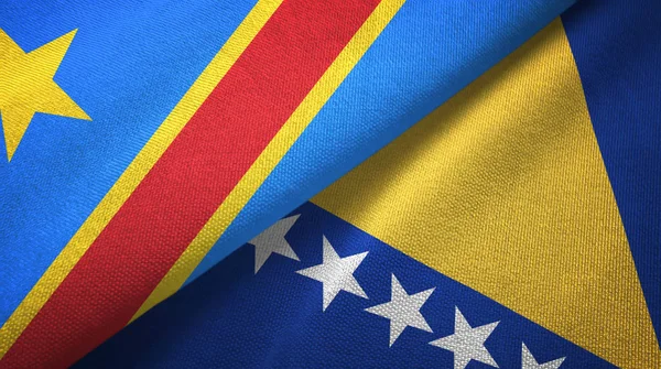 República Democrática del Congo y Bosnia y Herzegovina dos banderas de tela textil — Foto de Stock