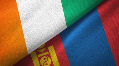 Cote divoire ve Moğolistan iki bayraklar tekstil kumaş, kumaş doku