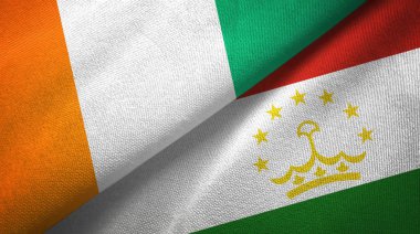 Cote divoire ve Tacikistan iki bayrak tekstil kumaş, kumaş doku