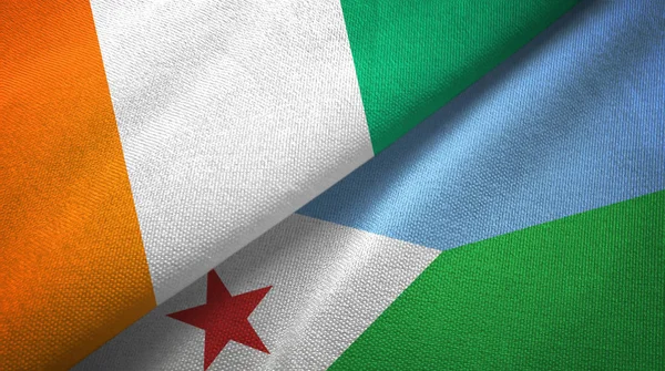 Cote dIvoire and Djibouti two flags textile cloth, fabric texture — Stock Photo, Image