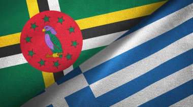 Dominika ve Yunanistan iki bayrak tekstil kumaş, kumaş doku