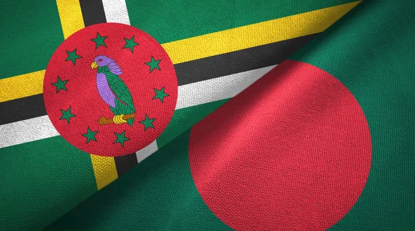 Dominique et Bangladesh deux drapeaux tissu textile, texture du tissu — Photo