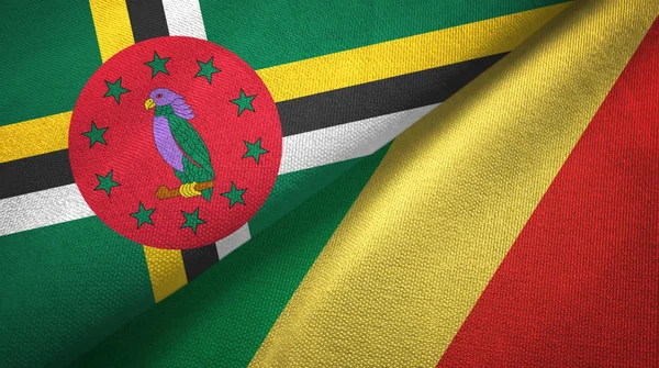 Dominique et Congo deux drapeaux tissu textile, texture du tissu — Photo