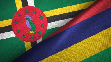 Dominika ve Mauritius iki bayraklar tekstil kumaş, kumaş doku