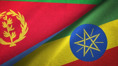 Eritre ve Etiyopya iki bayraklar tekstil kumaş, kumaş doku