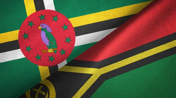 Dominica e Vanuatu due bandiere tessuto, tessitura tessuto — Foto Stock