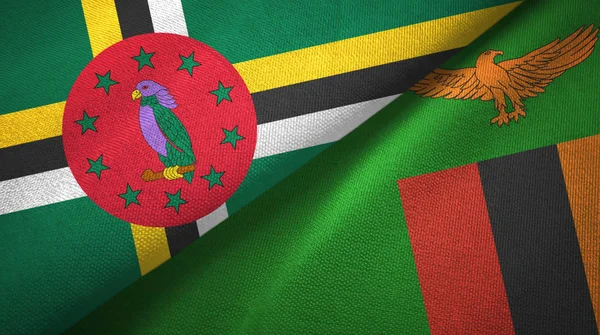 Dominica e Zambia due bandiere tessuto, tessitura tessuto — Foto Stock