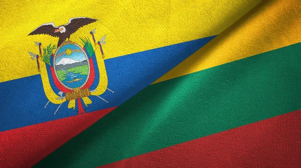 Ecuador och Litauen två flaggor textil trasa, tyg konsistens — Stockfoto