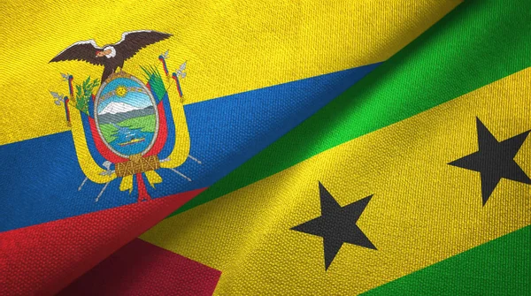 Ekvador ve Sao Tome ve Principe iki bayraktekstil kumaş, kumaş doku