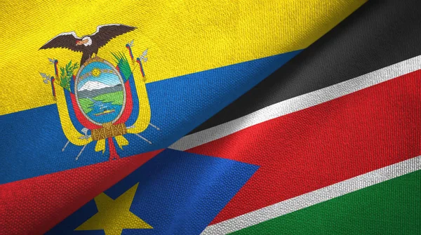 Ecuador and South Sudan two flags textile cloth, fabric texture — Stock Photo, Image