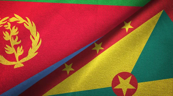 Eritrea y Granada dos banderas de tela textil, textura de la tela — Foto de Stock