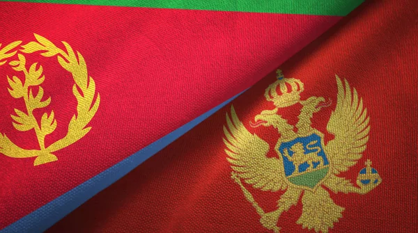 Eritrea och Montenegro två flaggor textil tyg, tyg konsistens — Stockfoto