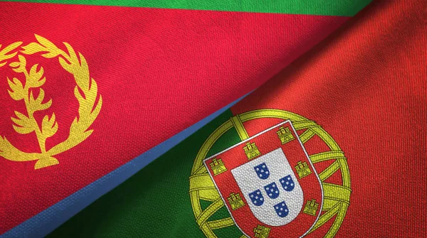 Eritrea en Portugal twee vlaggen textiel doek, stof textuur — Stockfoto