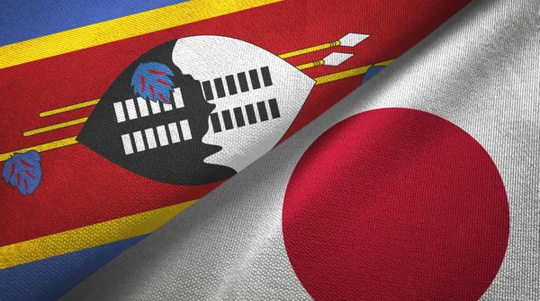 Eswatini Swaziland and Japan two flags textile cloth, fabric texture — Stock Photo, Image