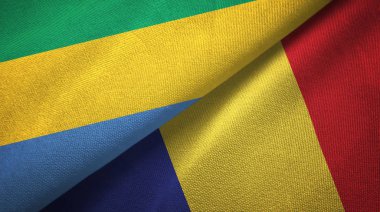Gabon ve Romanya iki bayrak tekstil kumaş, kumaş doku