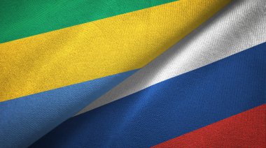 Gabon ve Rusya iki bayraklar tekstil kumaş, kumaş doku