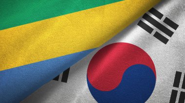 Gabon ve Güney Kore iki bayraklar tekstil kumaş, kumaş doku