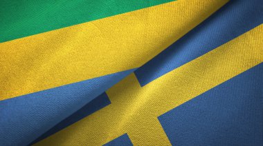 Gabon ve İsveç iki bayraklar tekstil kumaş, kumaş doku