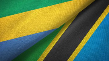 Gabon ve Tanzanya iki bayraklar tekstil kumaş, kumaş doku