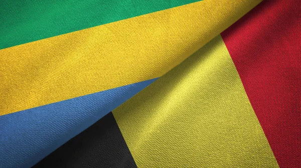 Gabon e Belgio due bandiere tessuto, tessitura tessuto — Foto Stock