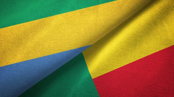 Gabon e Benin tessuto a due bandiere, trama del tessuto — Foto Stock