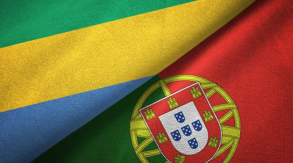 Gabon e Portogallo due bandiere tessuto, tessitura tessuto — Foto Stock