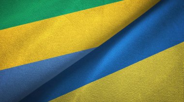 Gabon ve Ukrayna iki bayraklar tekstil kumaş, kumaş doku