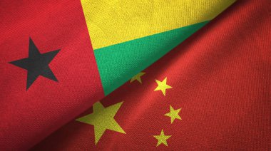 Gine-Bissau ve Çin iki bayraklar tekstil kumaş, kumaş doku