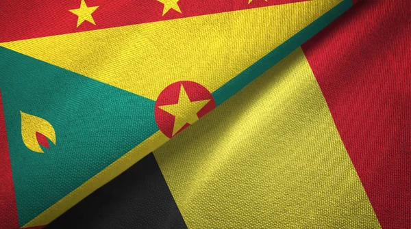 Grenada e Belgio due bandiere tessuto, tessitura tessuto — Foto Stock